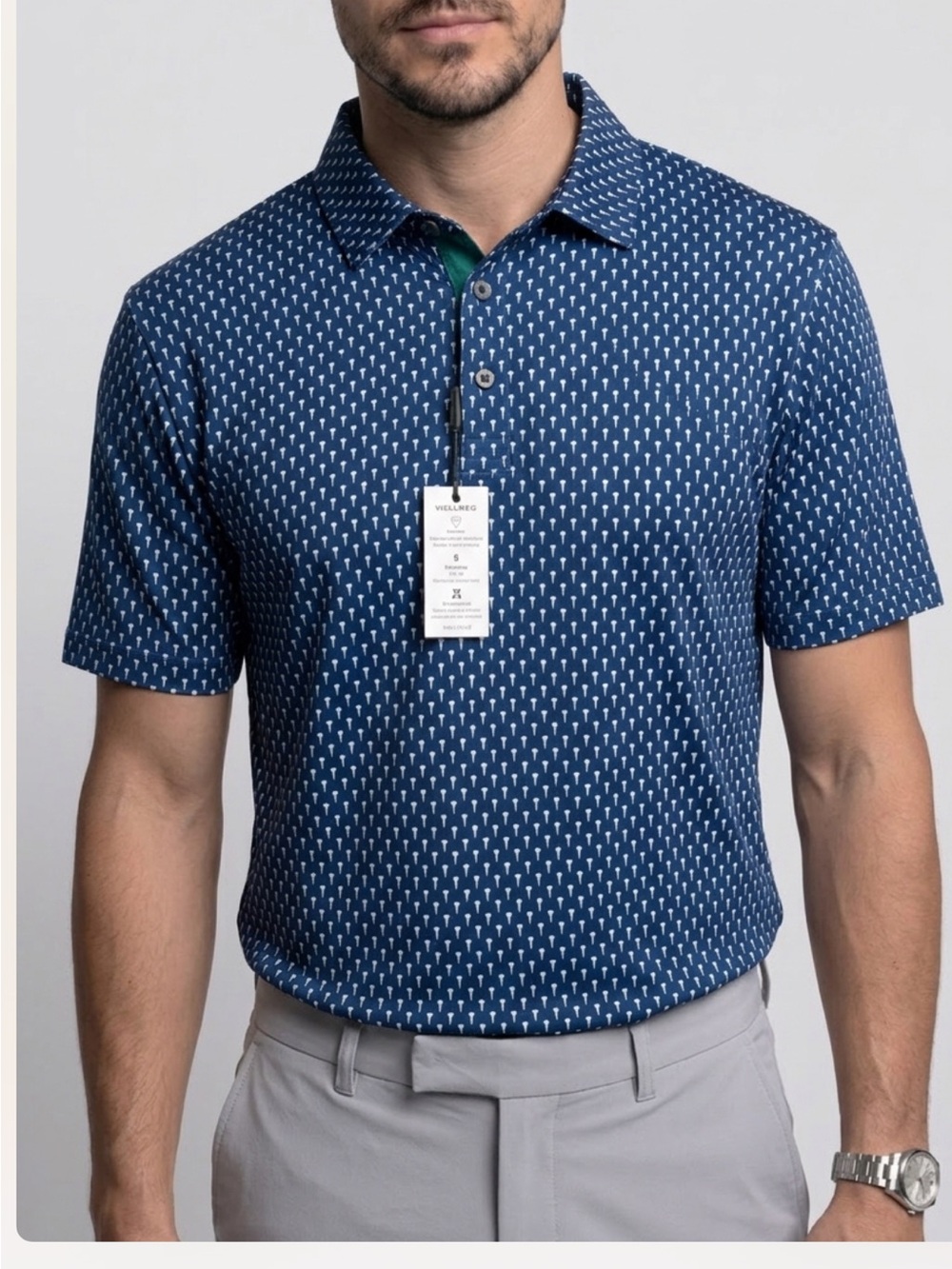 MAELREG Slim Fit Navy Printed Golf Polo Shirt